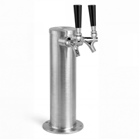 Polished Stainless Steel Dual Faucet Draft Beer Tower - 3-Inch Diameter Column