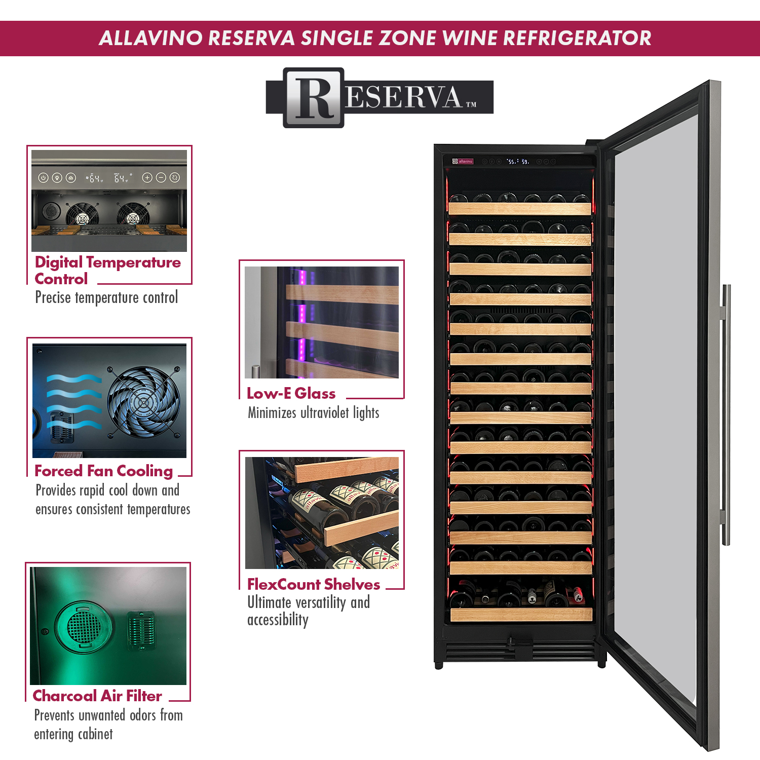 Allavino VSW16371S1SR Single Zone Right Hinge Stainless Steel Wine