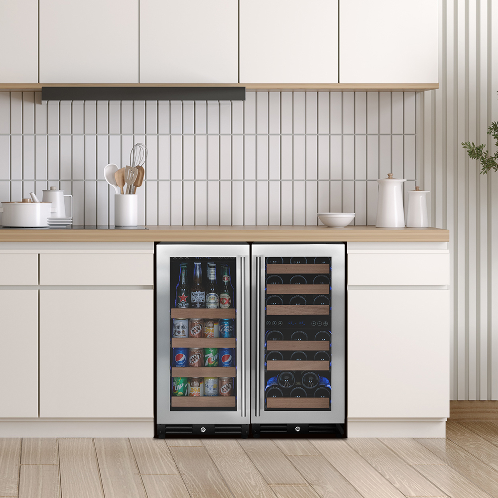 stylish built in kegerator and wine refrigerator