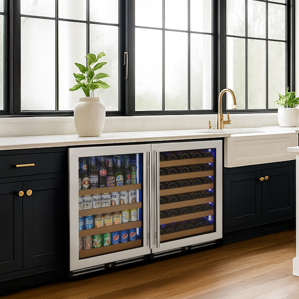 stylish built in kegerator and wine refrigerator