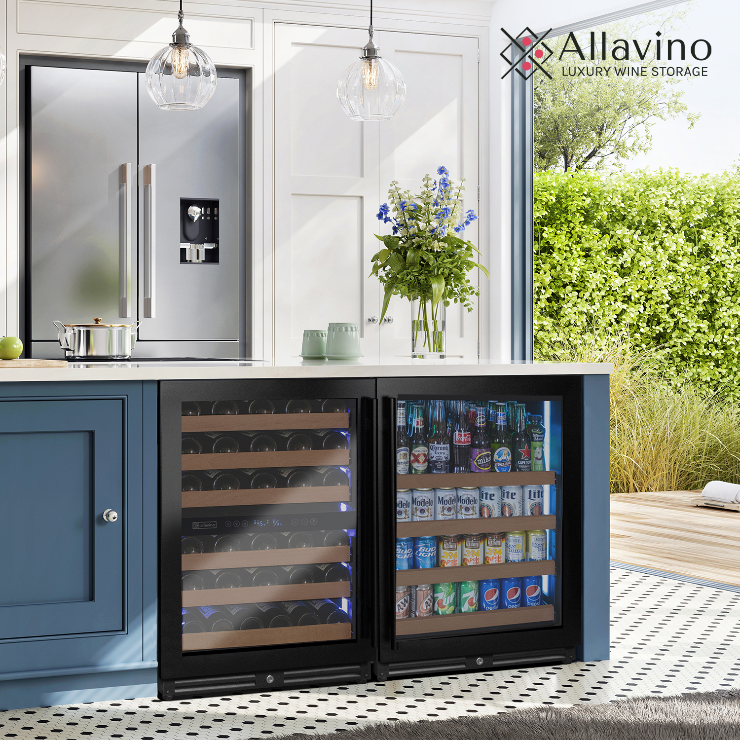 stylish built in kegerator and wine refrigerator