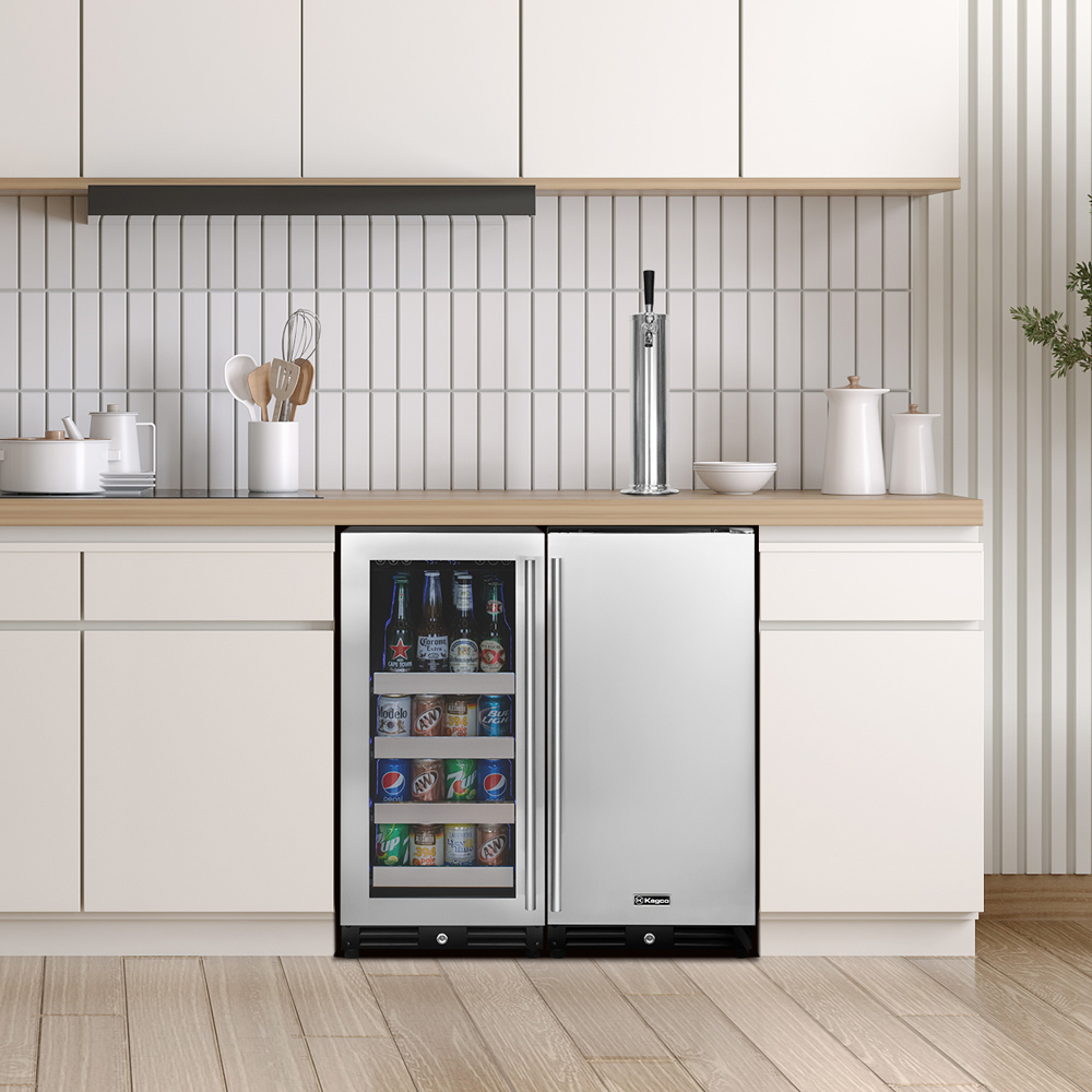 stylish built in kegerator and beverage storage