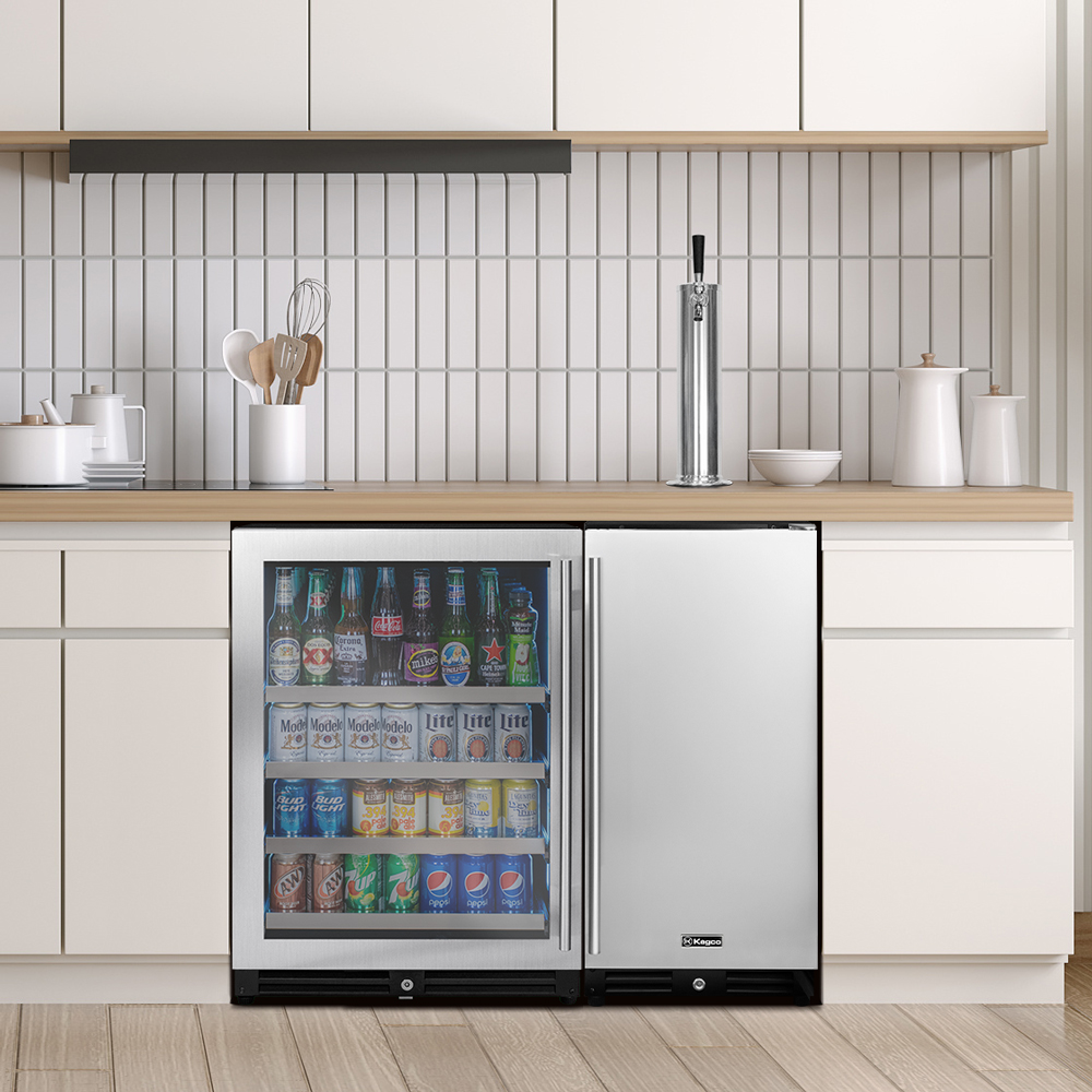 stylish built in kegerator and beverage storage