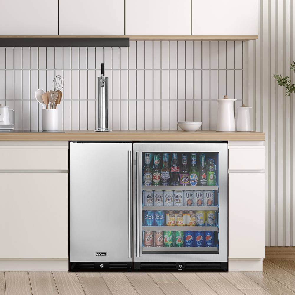 stylish built in kegerator and beverage storage