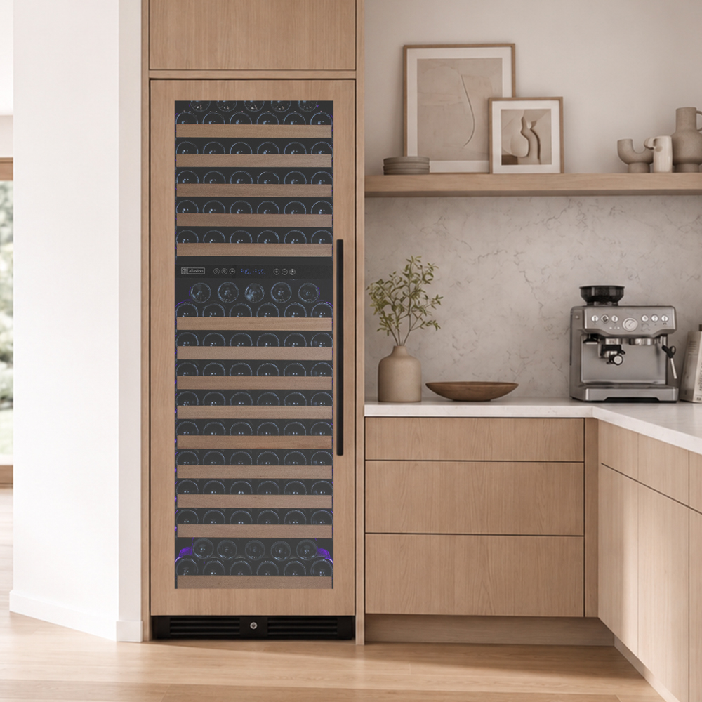 stylish built in wine storage with panel ready doors