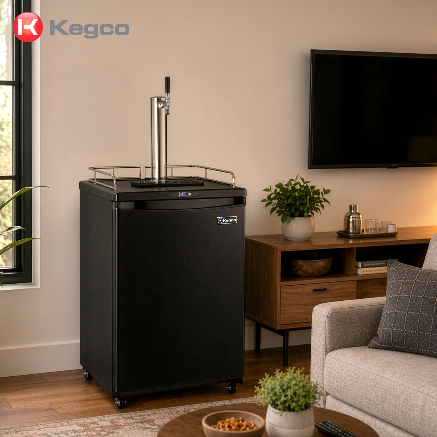 Dual faucet keg configuration for kegerators