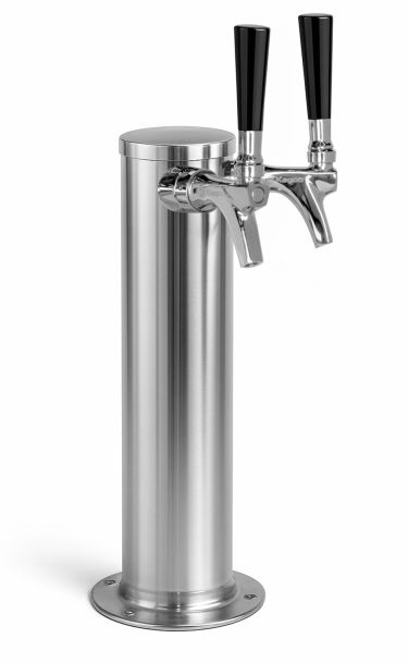 Kegco DT145-2FS2N 14 inch tall beer tower polished stainless steel dual faucet kegerator column